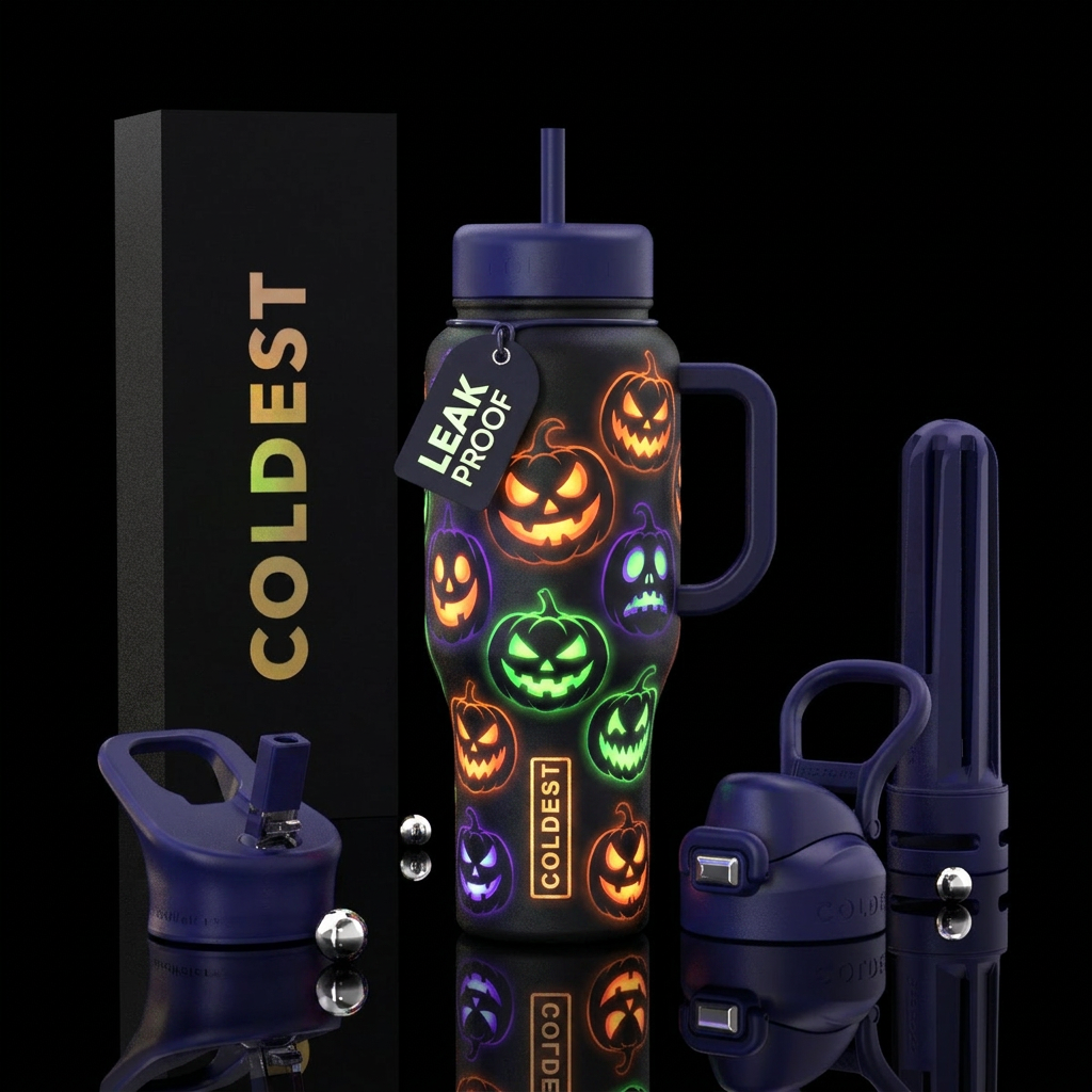 Spooky Glowie jack o lanterns water bottle design