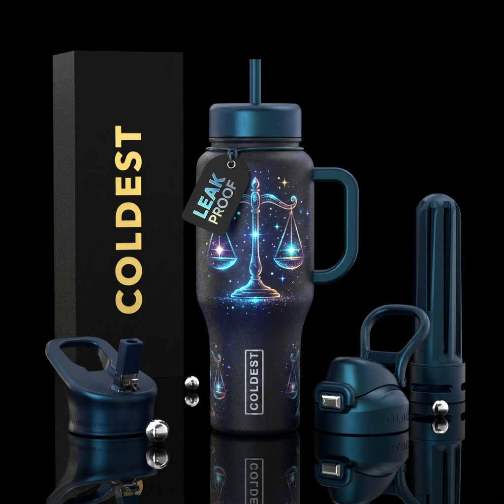 Glowing scales of justice, magical, sparkly, styli... water bottle design