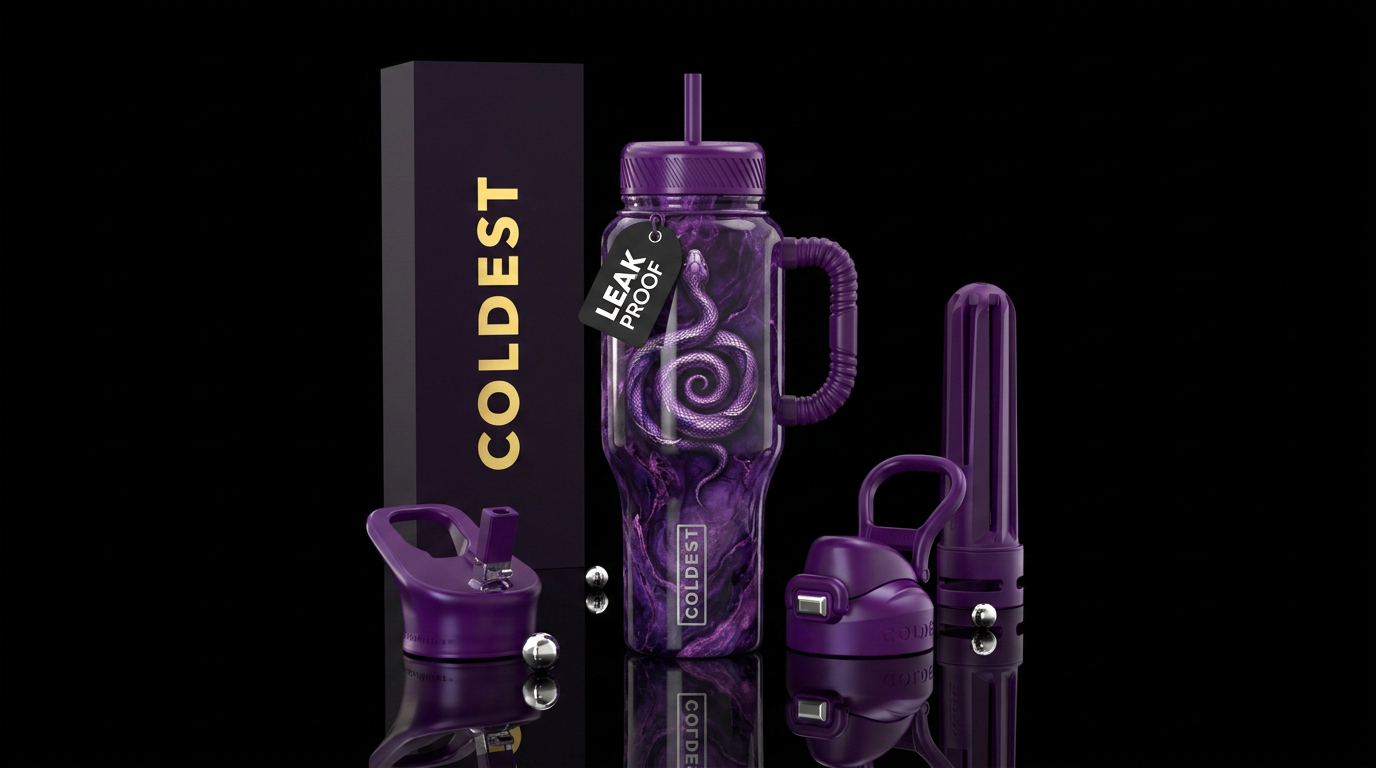 Beautiful serpent, spirals, magic, marble, purple water bottle design