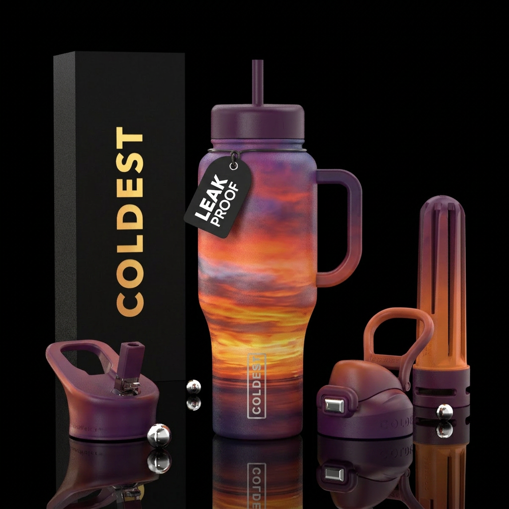 beautiul sunset, abstract, vibrant water bottle design