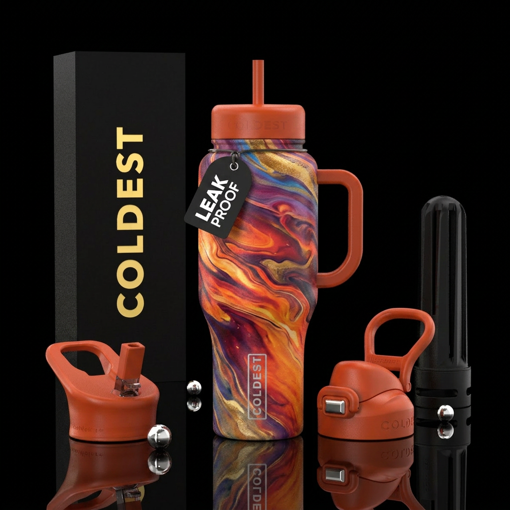 beautiul sunset, abstract, vibrant water bottle design