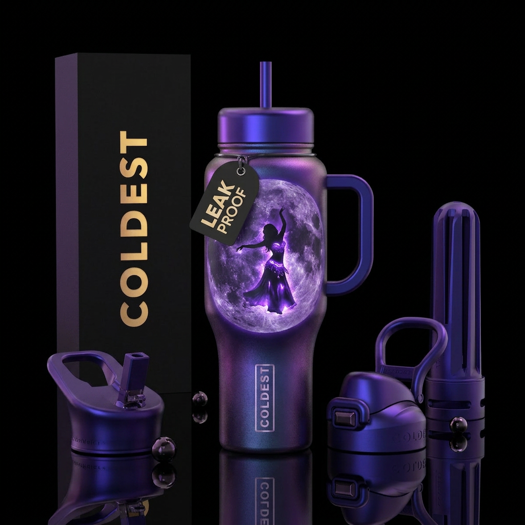 Super moon, purple, belly dancer, glowie, drama, m... water bottle design