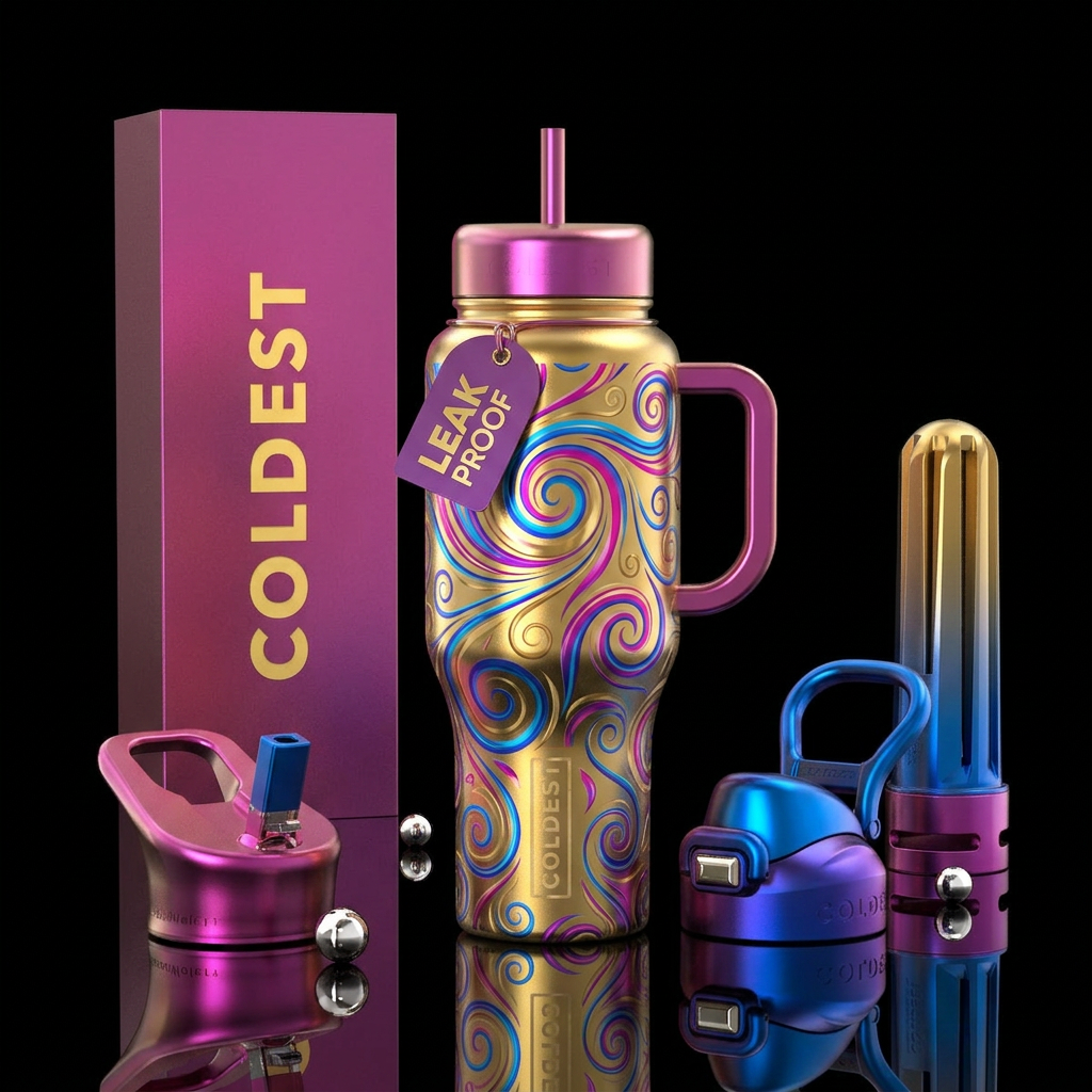 Gold bottle, electric, modern, spirals, gorgeous, ... water bottle design