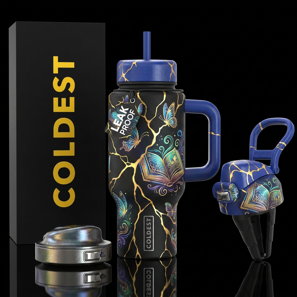 Books and Butterflies water bottle design