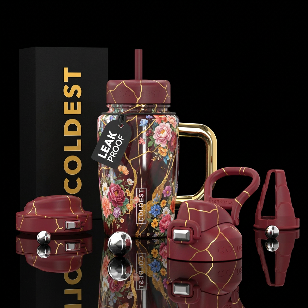 swirls, modern, beautiul, Kintsugi, flower bouquet... water bottle design