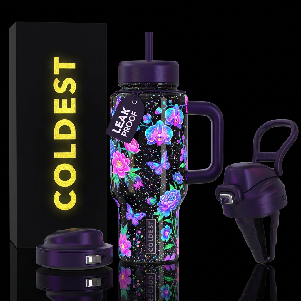 Glowie bottle that’s fluorescent flowers and butte... water bottle design