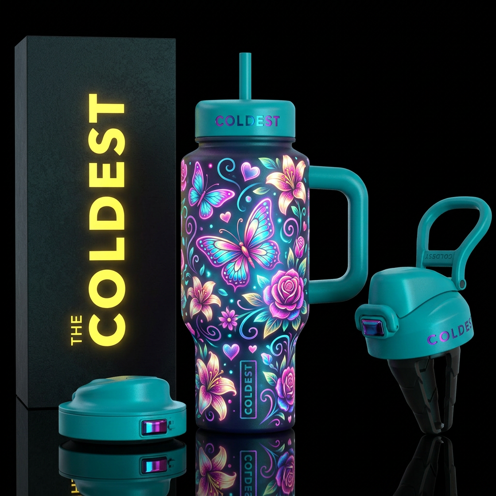butterfly, flowers, hearts, swirls, modern, beauti... water bottle design