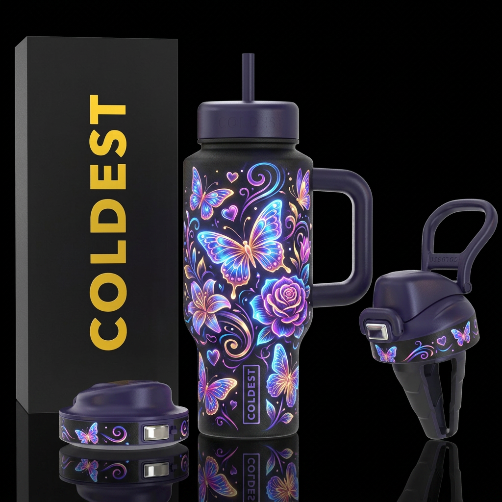 butterfly, flowers, hearts, swirls, modern, beauti... water bottle design