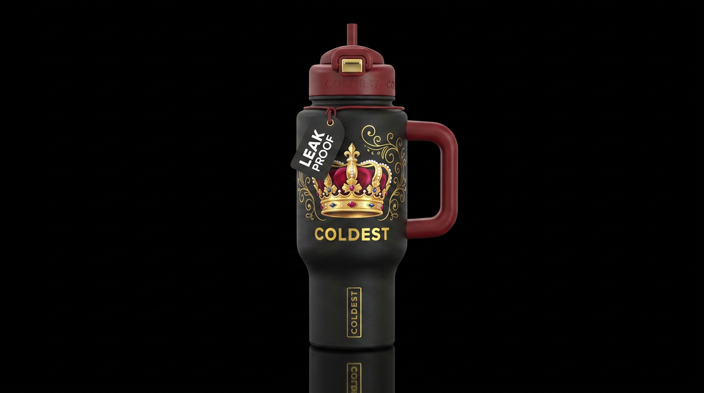 Large Golden crown centered on tumbler, beautiul, ... water bottle design