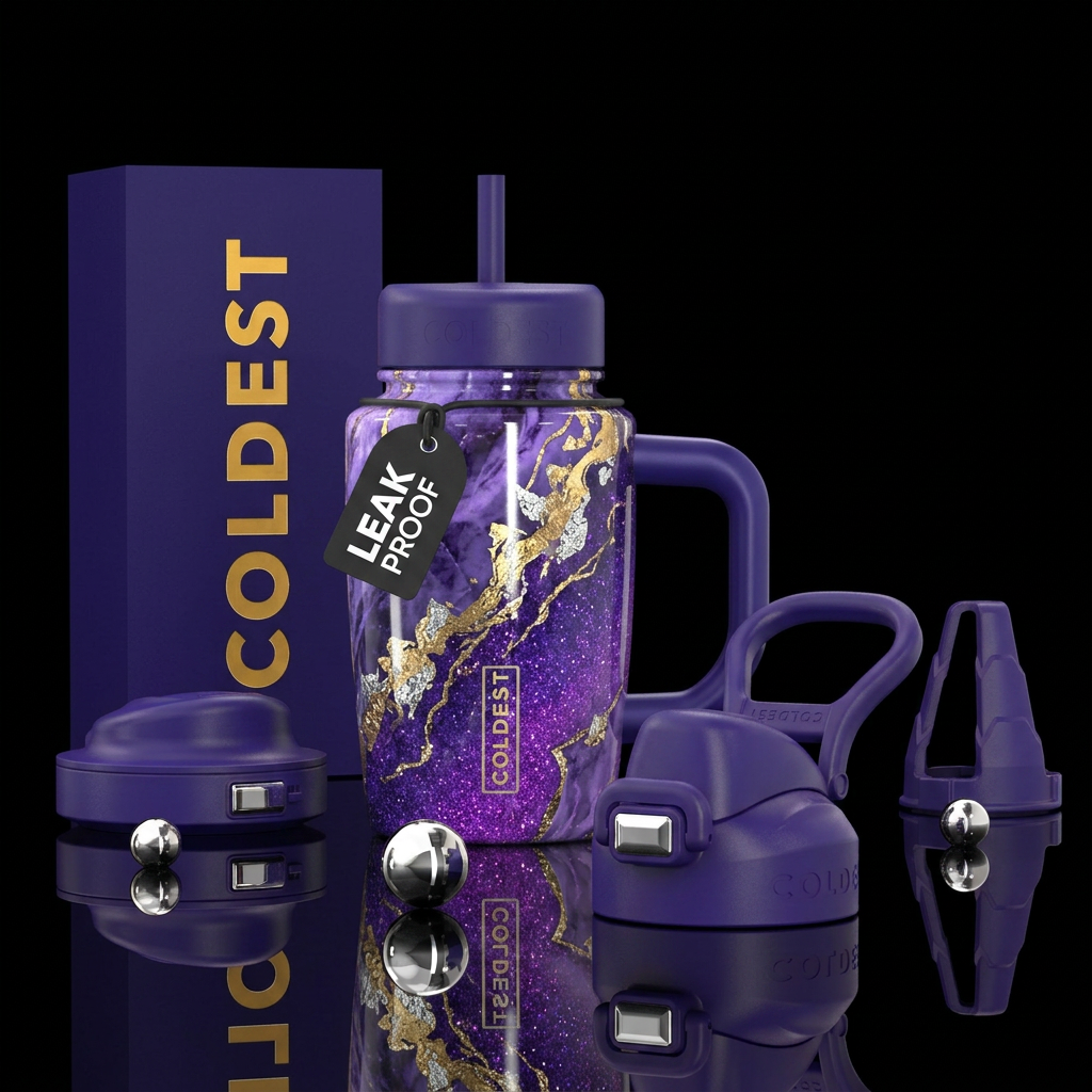 Purple royalty,, sparkly, beautiul, modern, electr... water bottle design