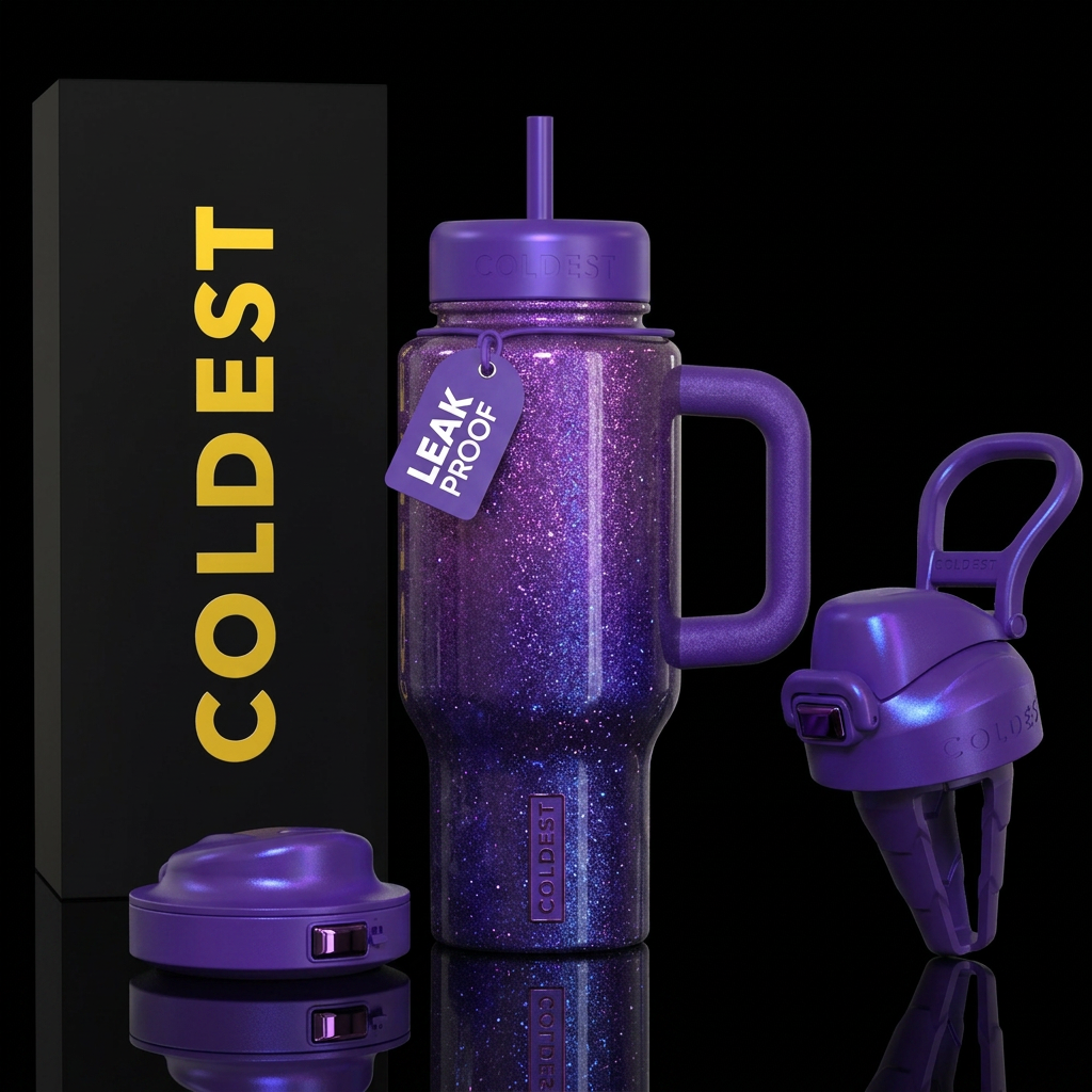 Purple royalty,, sparkly, beautiul, modern, electr... water bottle design