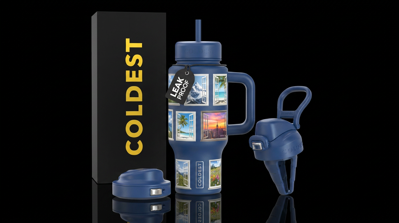 Windows with different gorgeous scenes water bottle design