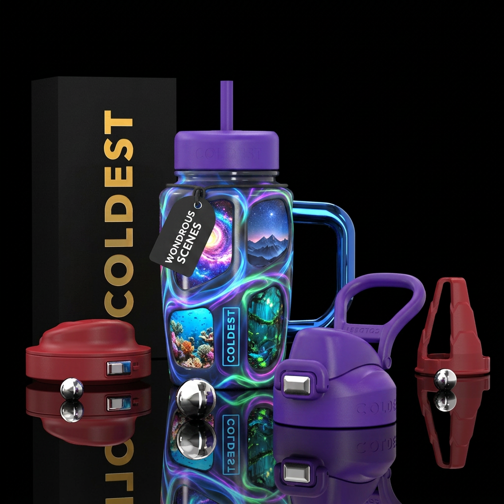 Windows with different gorgeous scenes, swirls, mo... water bottle design