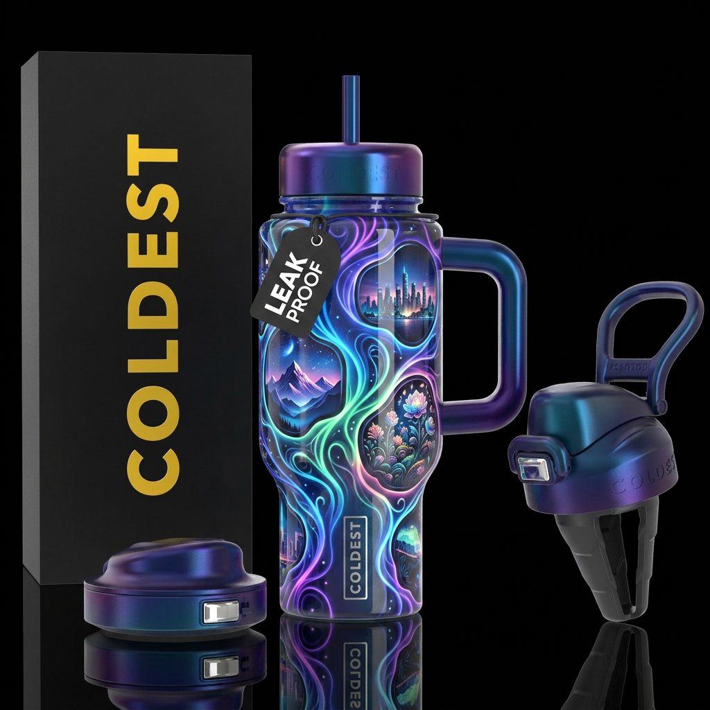 Windows with different gorgeous scenes, swirls, mo... water bottle design