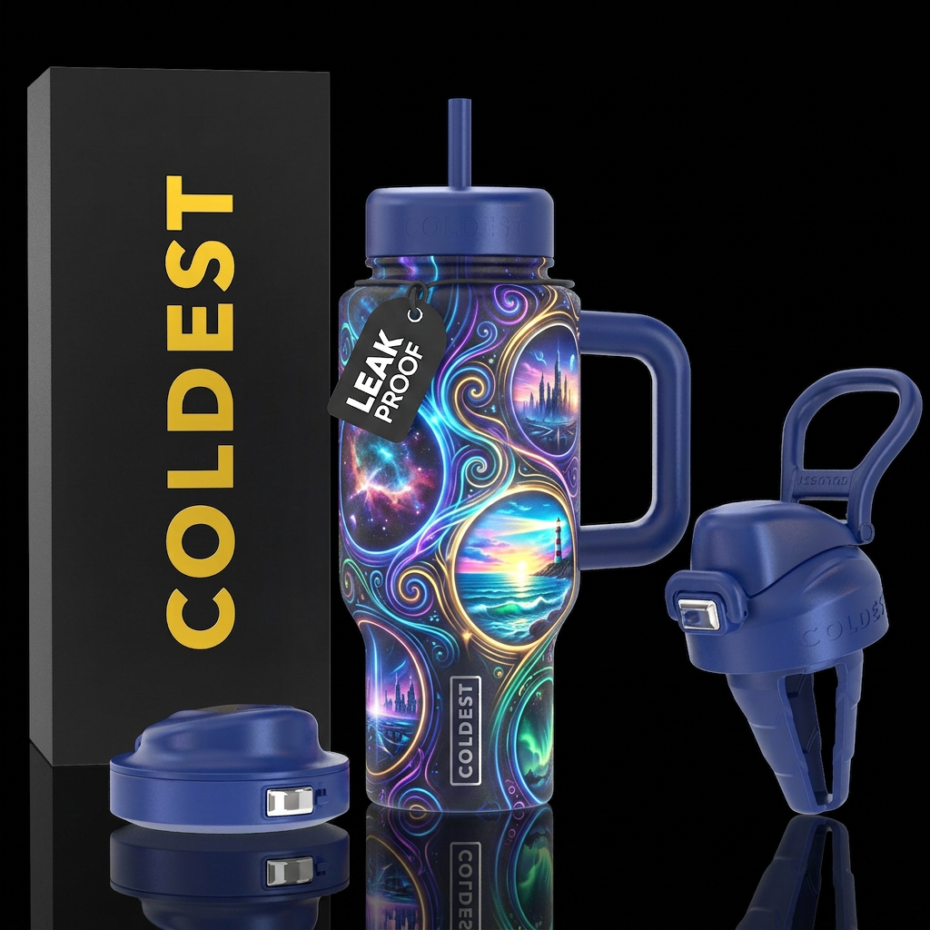 Windows with different gorgeous scenes, swirls, mo... water bottle design