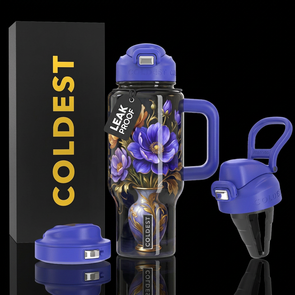 Swirls, Boldly colored flowers in a beautiful vase... water bottle design