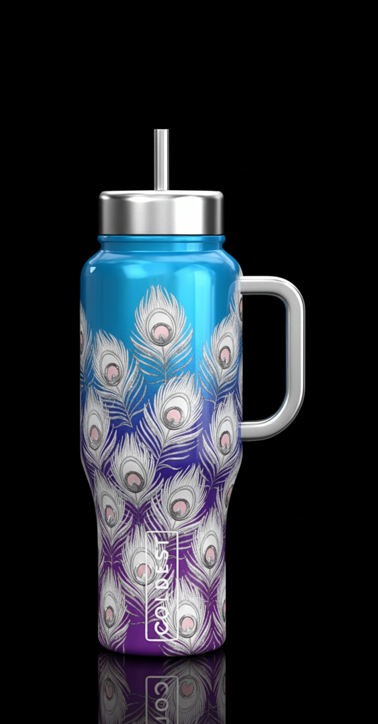 Ombré Peacock water bottle design