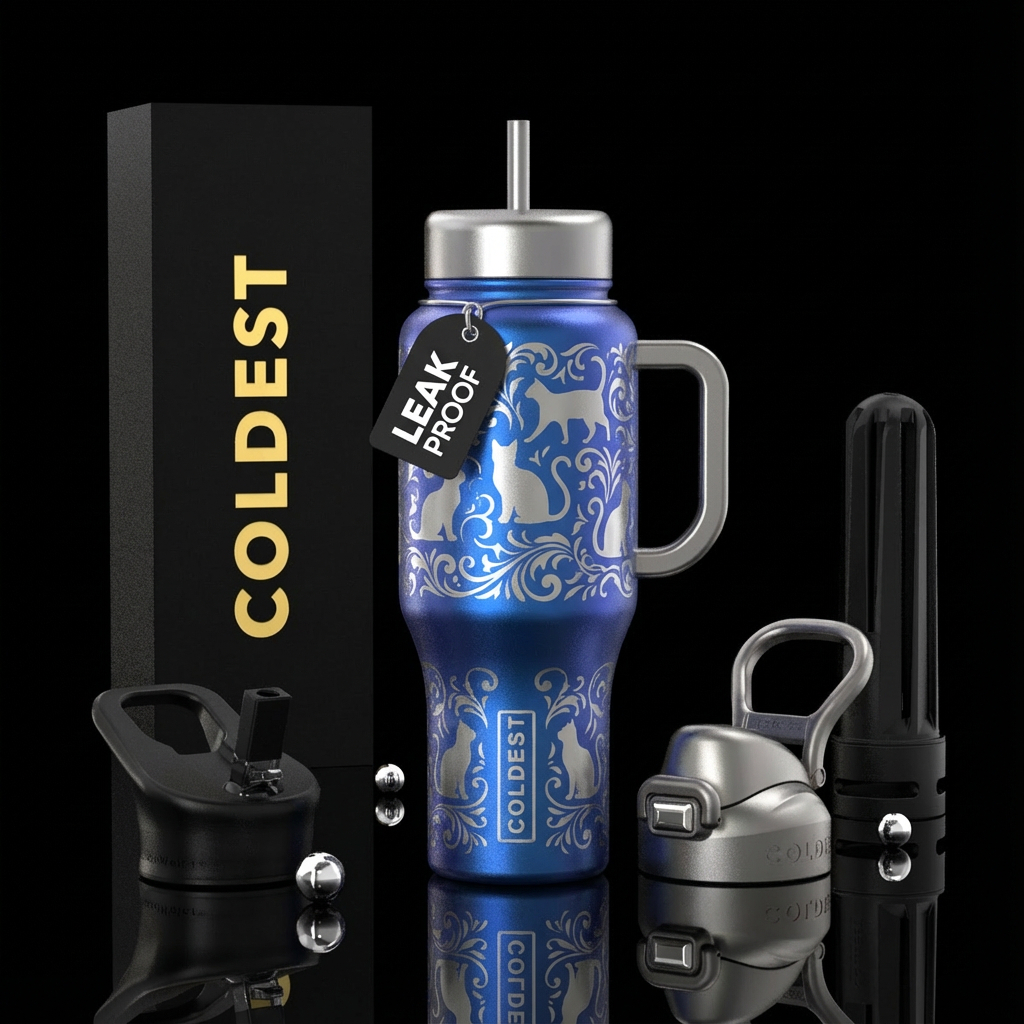 Holographic Cats water bottle design