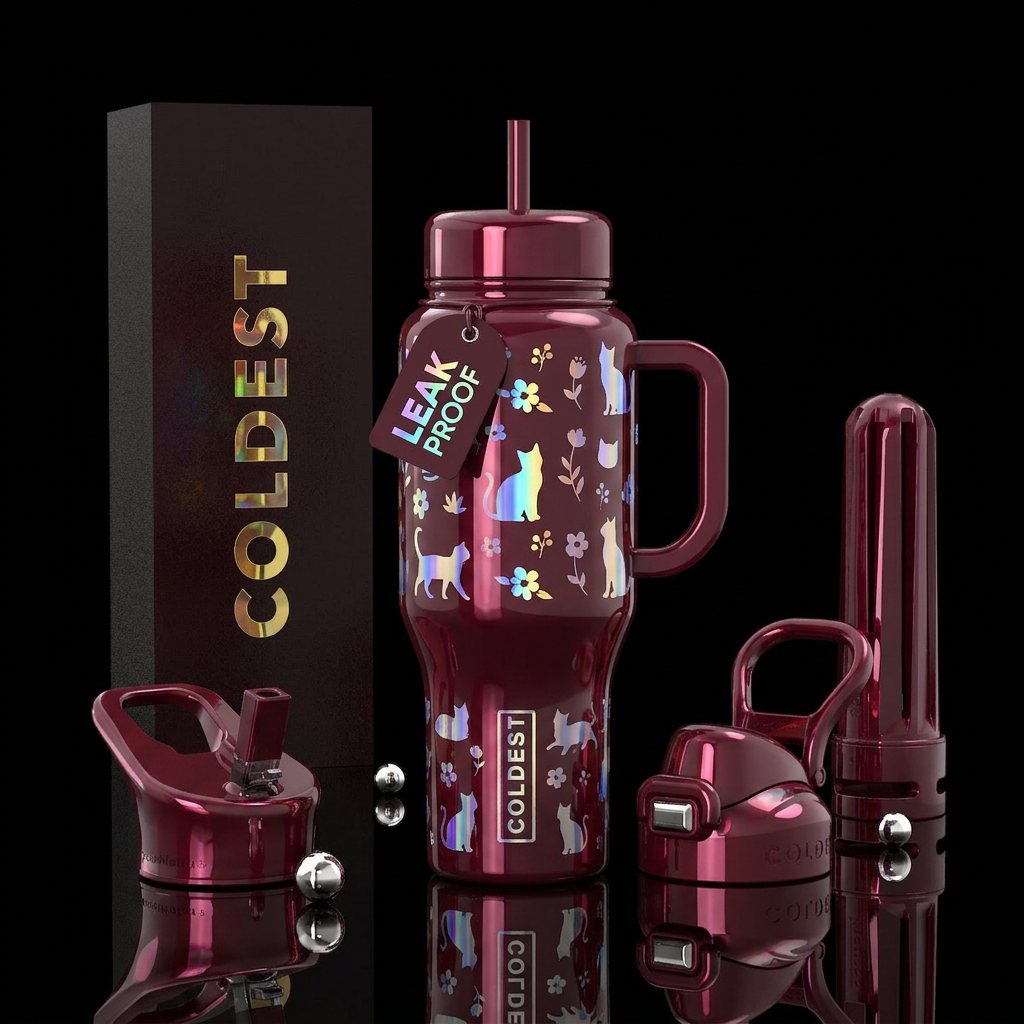 Maroon Meows water bottle design