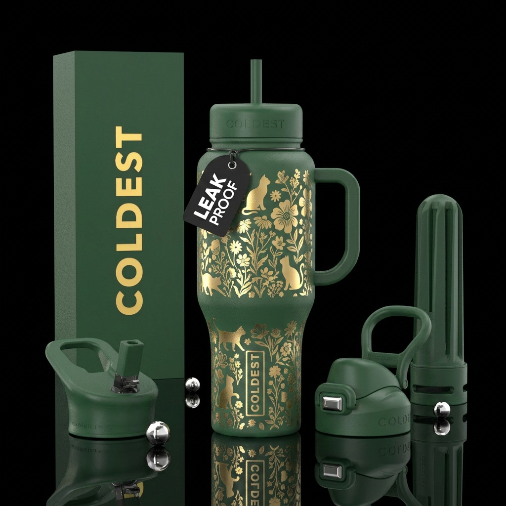 Frolicking Floral Felines water bottle design