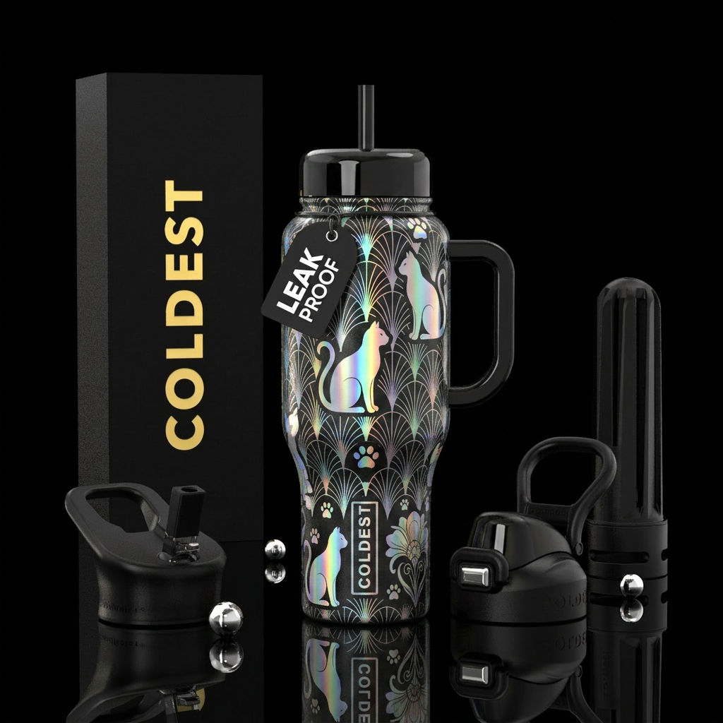 Geometric Kitties water bottle design