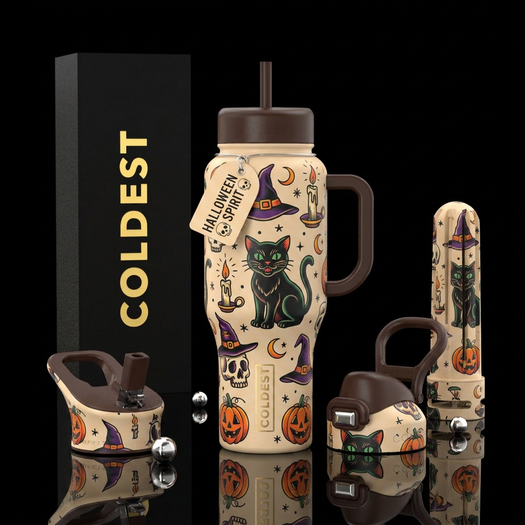 Vintage Halloween water bottle design