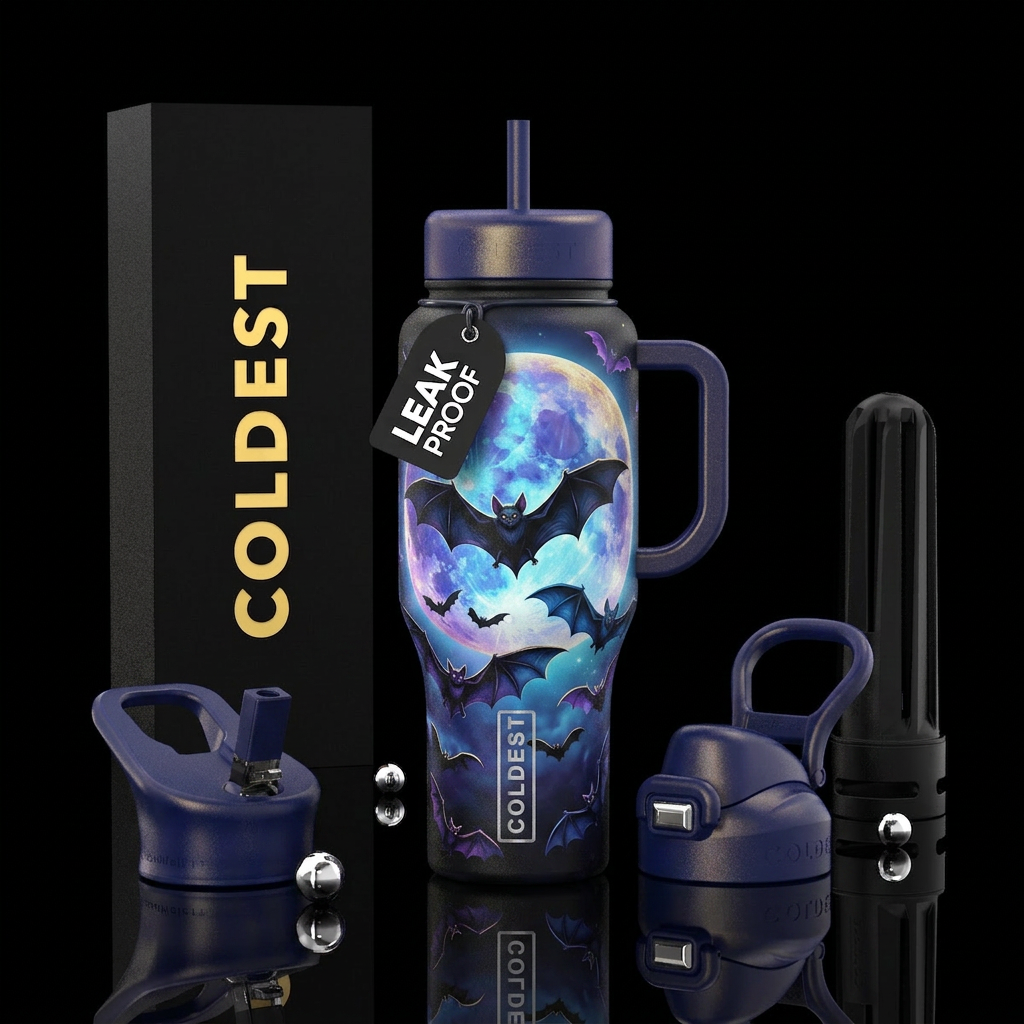 Bats and moon water bottle design