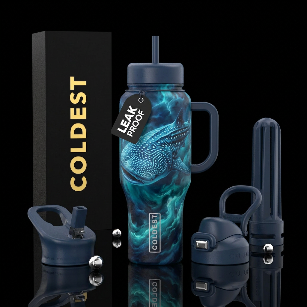 Stormy whale shark water bottle design