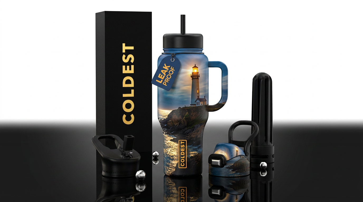 Lighthouse lit water bottle design