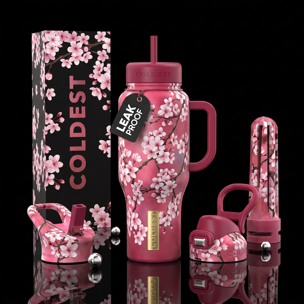 Cherry blossoms water bottle design