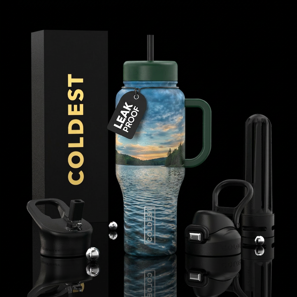 Serene lake water bottle design