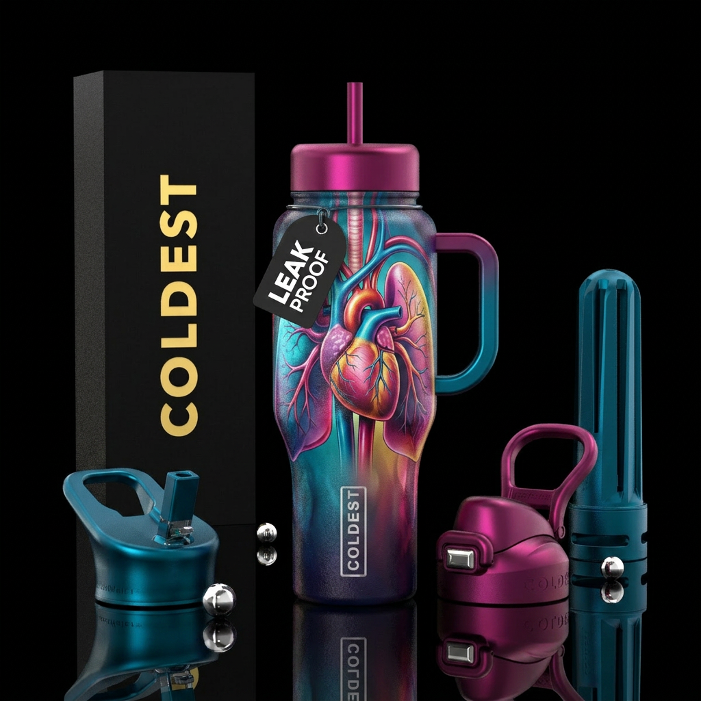 Heart and lungs water bottle design