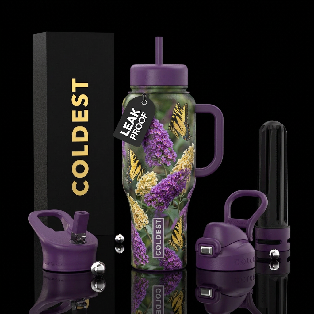Butterfly Bush with yellow swallowtail butterflies water bottle design