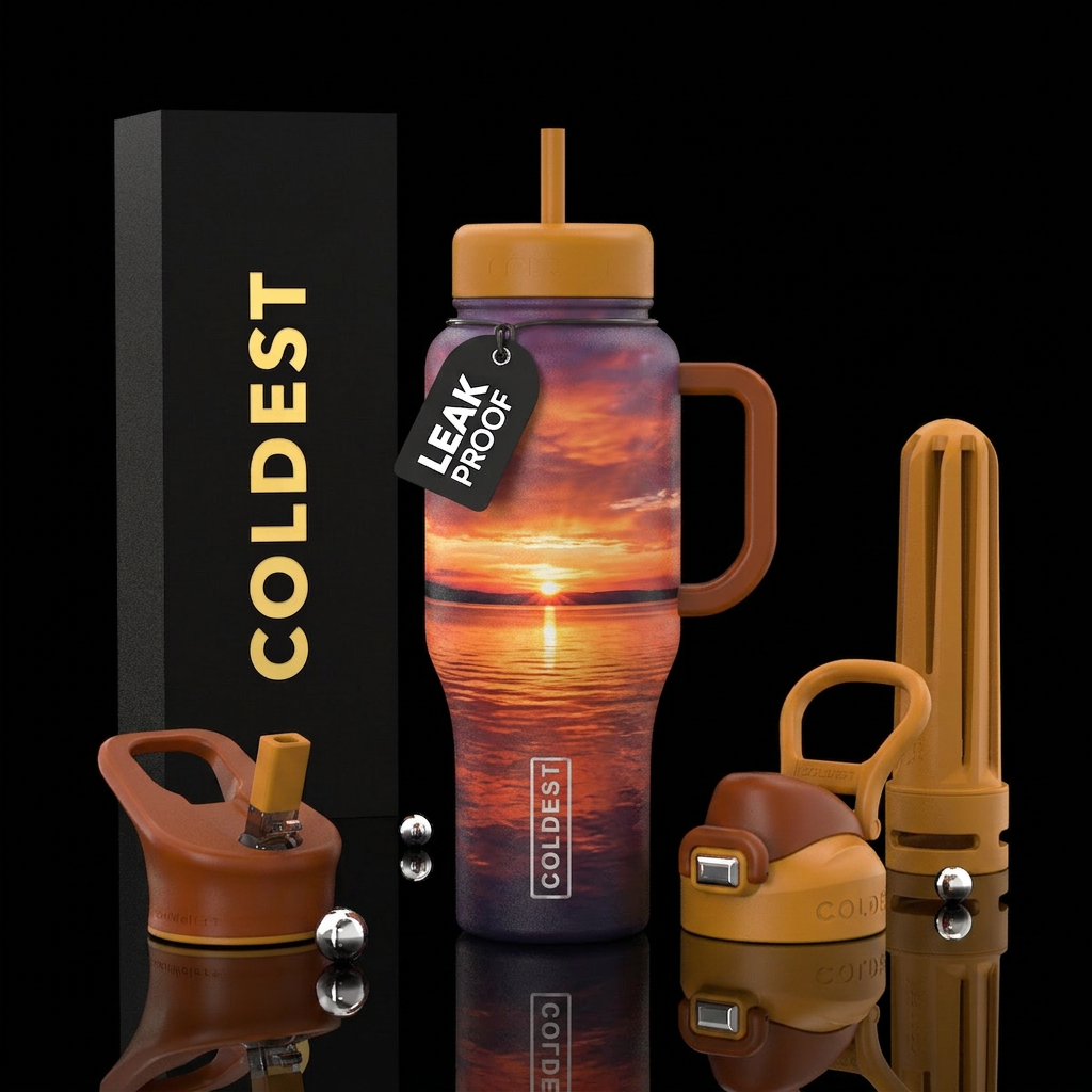 Sunrise on the water water bottle design