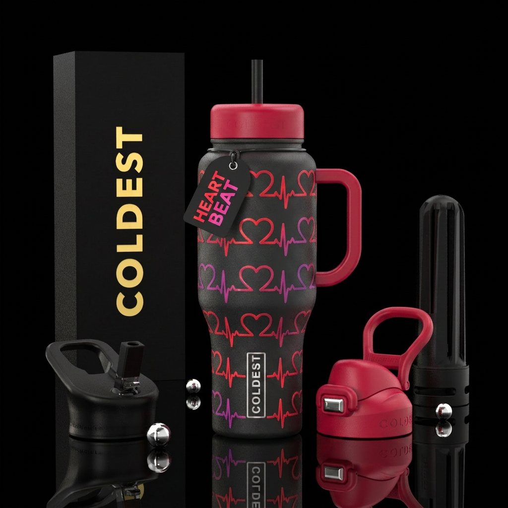 Ekg with hearts water bottle design