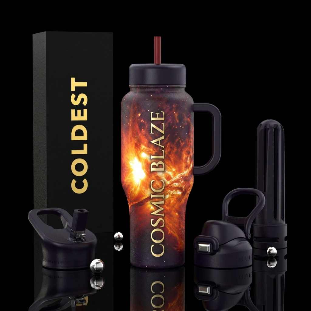 Fire in the sky water bottle design