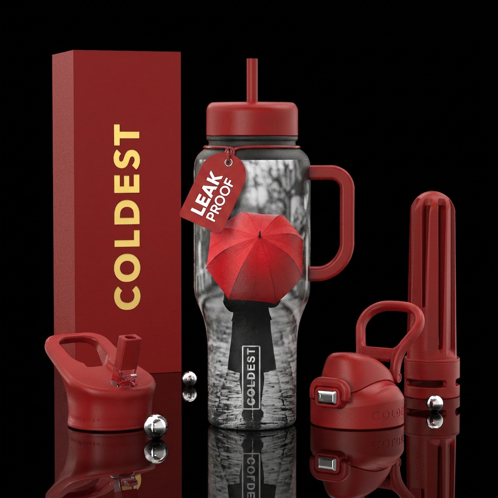 Anderson black and white girl picture with red umb... water bottle design