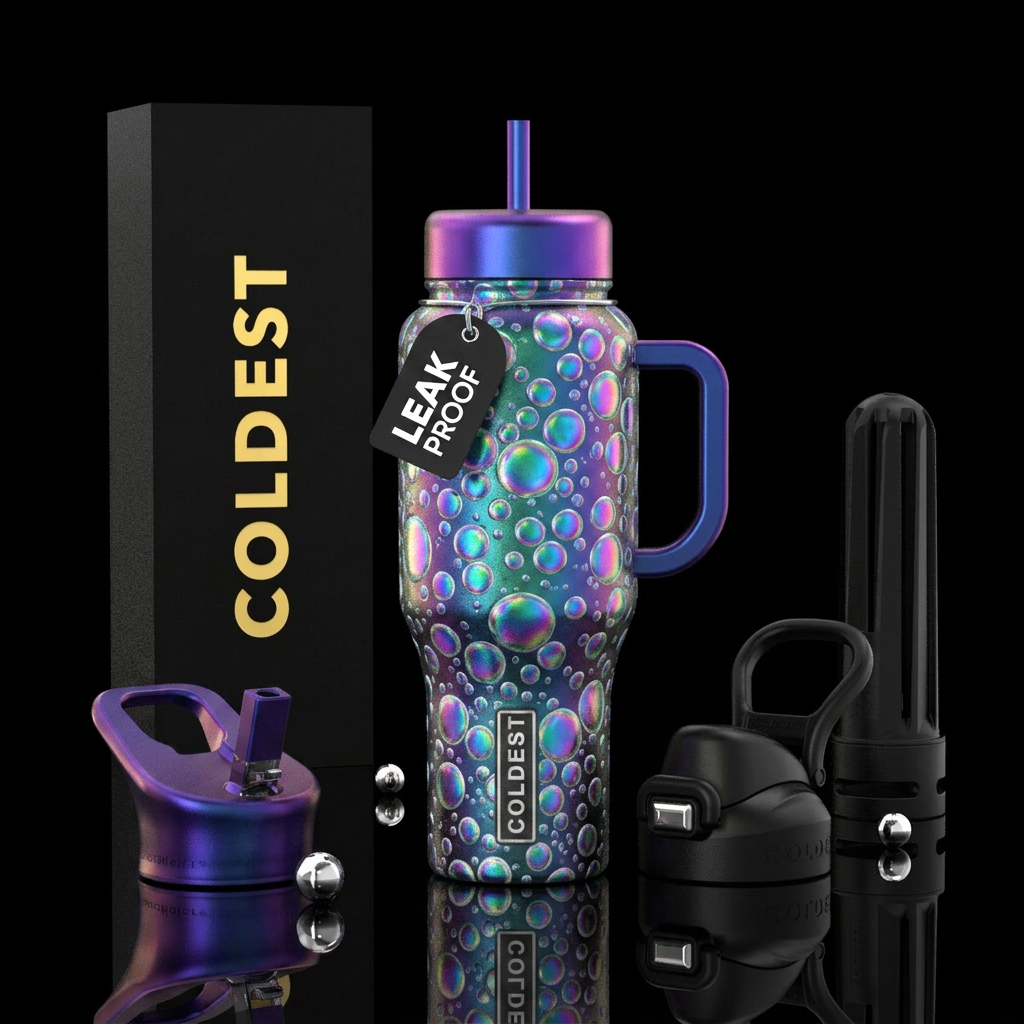 Iridescent bubbles water bottle design