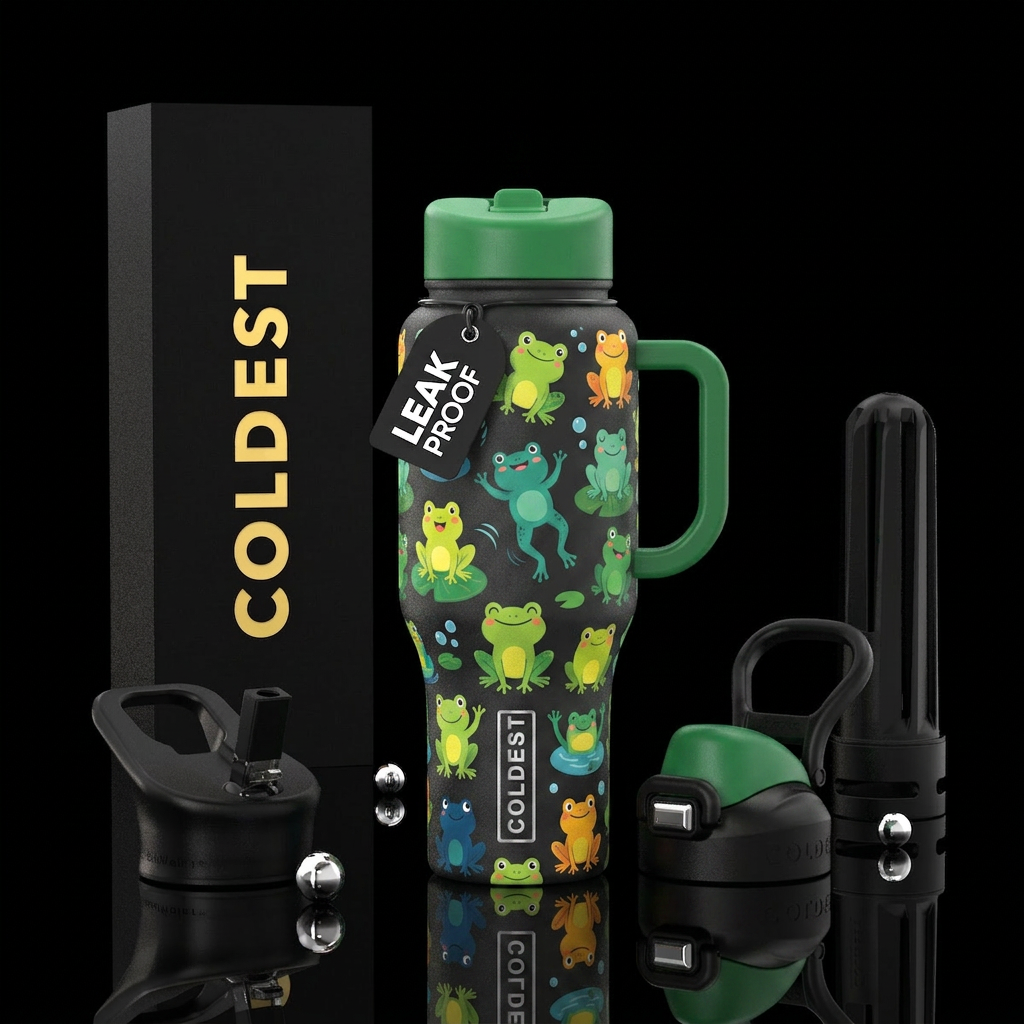 Whimsical frogs water bottle design