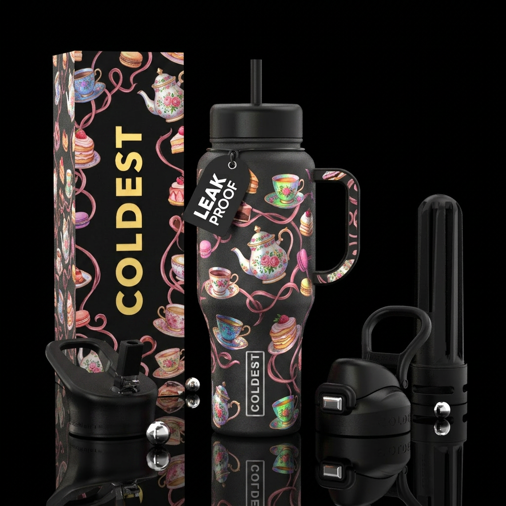 Tea party water bottle design