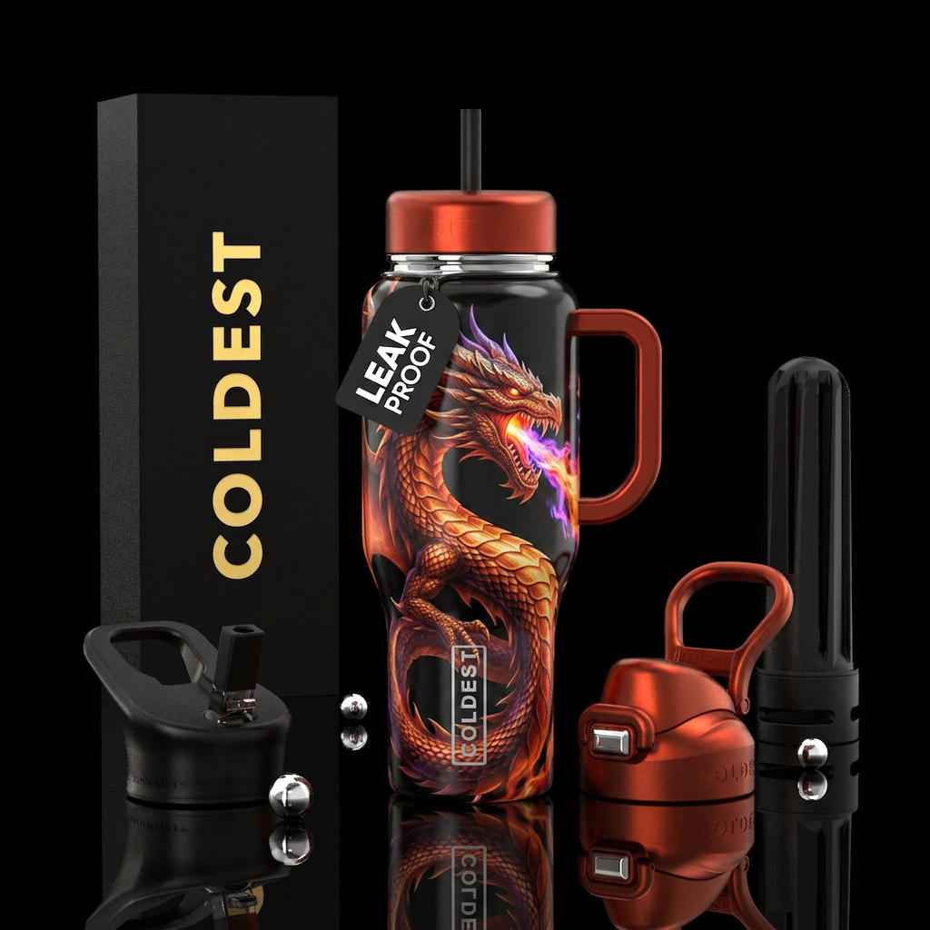 Fire breathing dragon water bottle design