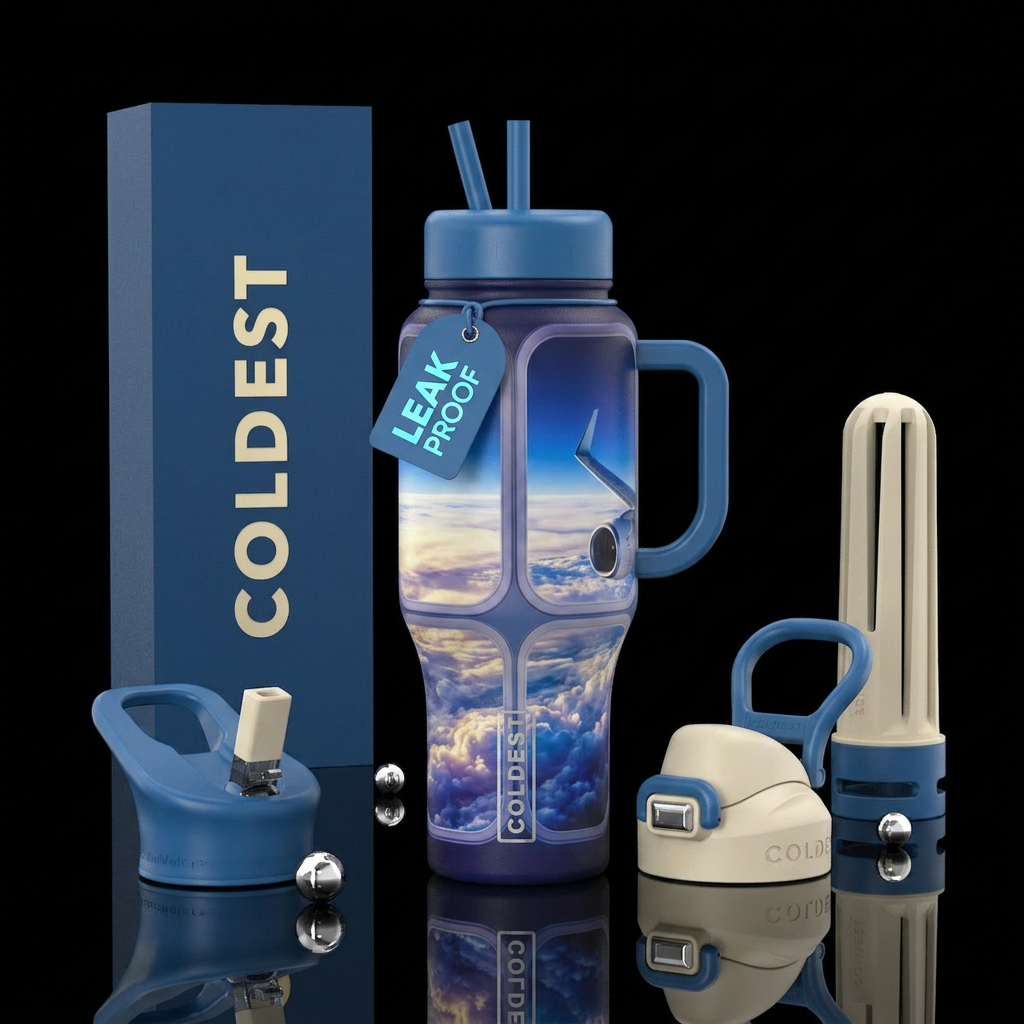 View from an airplane water bottle design
