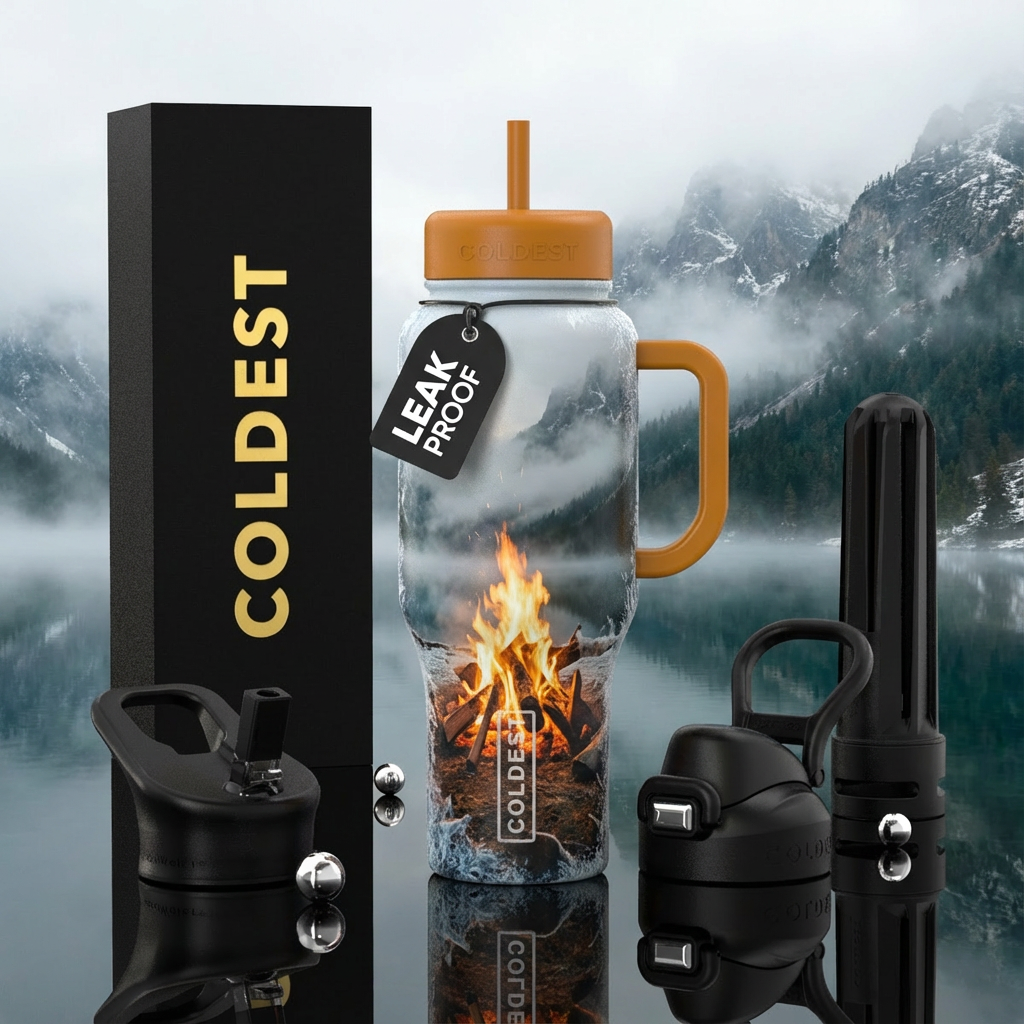 Rustic fire in some fog near the mountains and a l... water bottle design