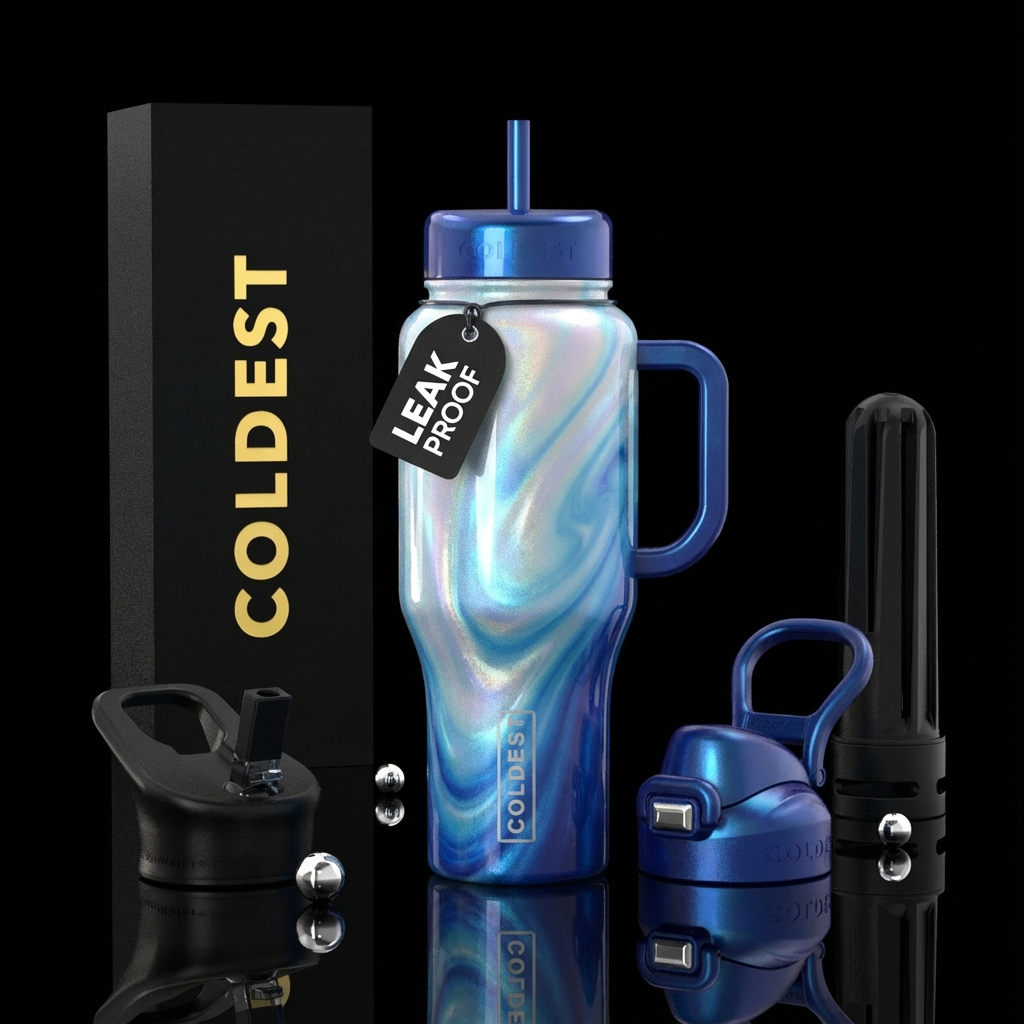 Pearl and blue swirl ombre water bottle design