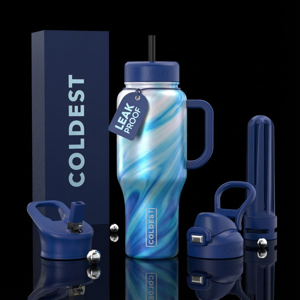 Pearl and blue swirl ombre water bottle design