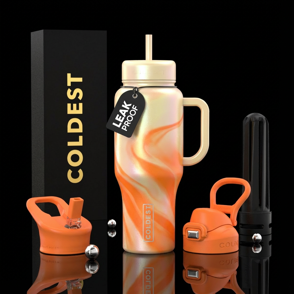Pearl and orange swirl ombre water bottle design