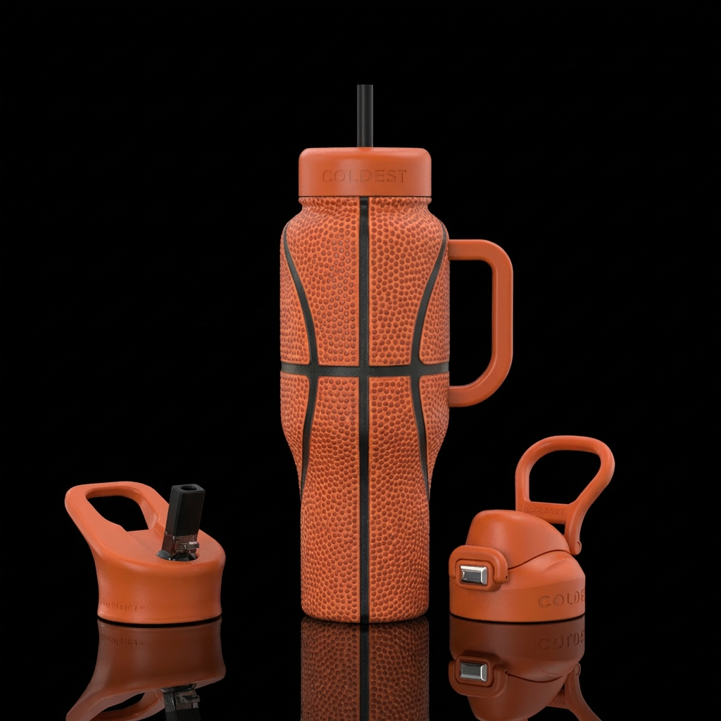 A gallon bottle with the design of the rubber bask... water bottle design
