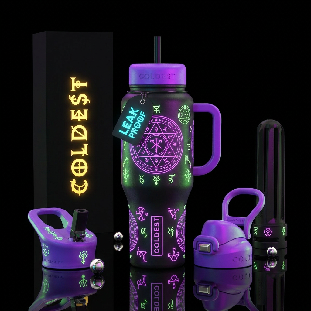 Neon glowie ritual signs water bottle design