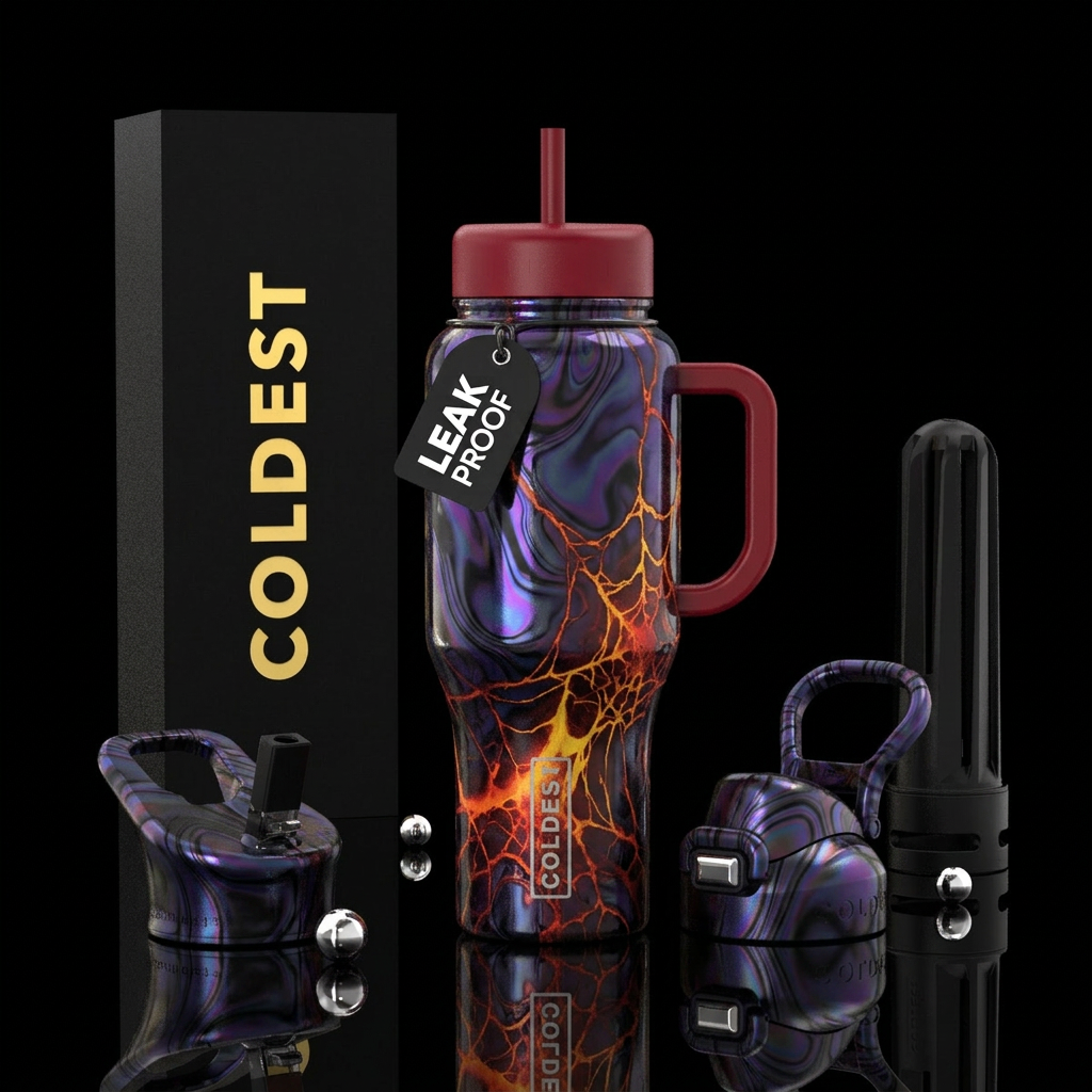 Oil spill black cup with a lava ombre colored ligh... water bottle design