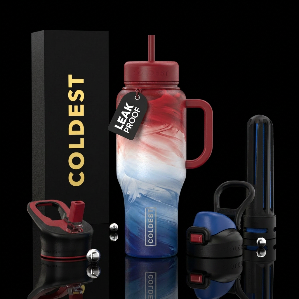 Red with white and blue ombre smear water bottle design